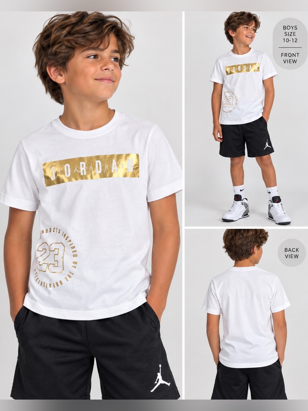 Jordan Boys White Gold Graphic T-Shirt Size 10-12